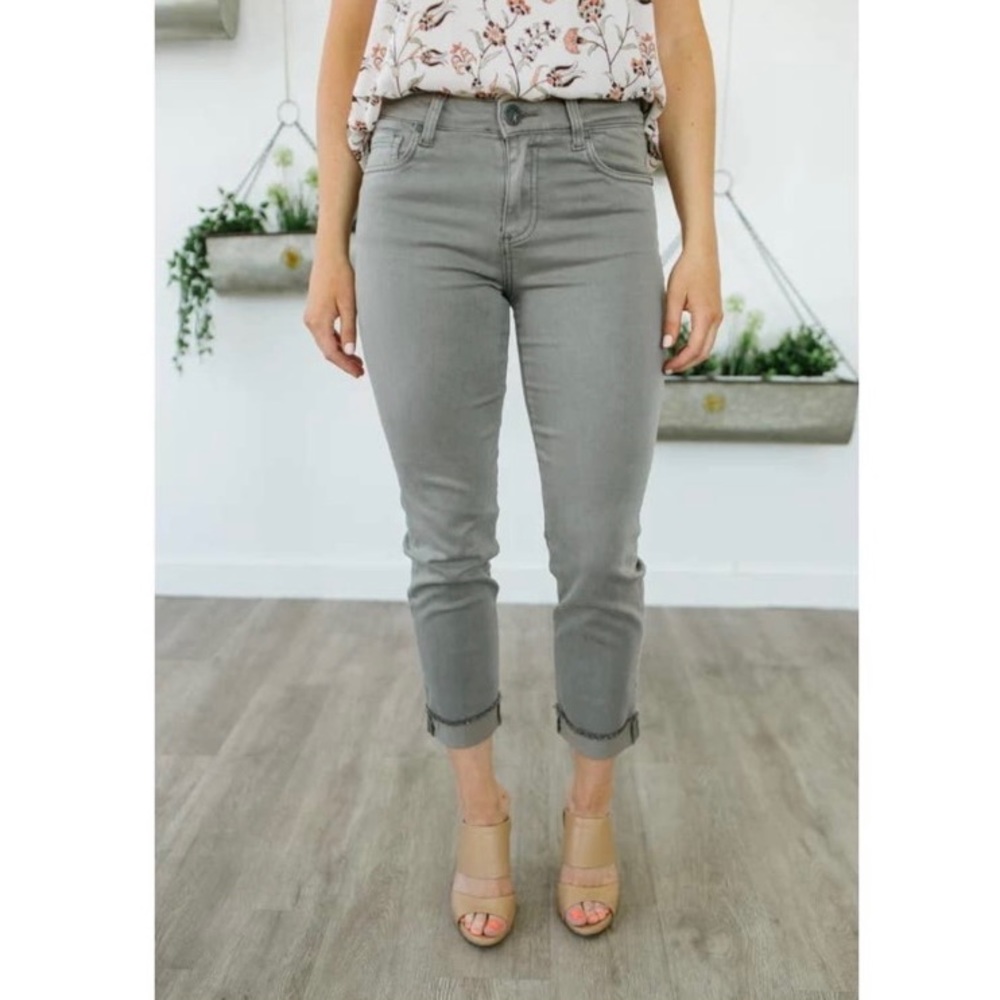 Kut From The Cloth AMY Crop Straight Leg Jeans 14 Denim Raw Hem 5-Pocket NWT